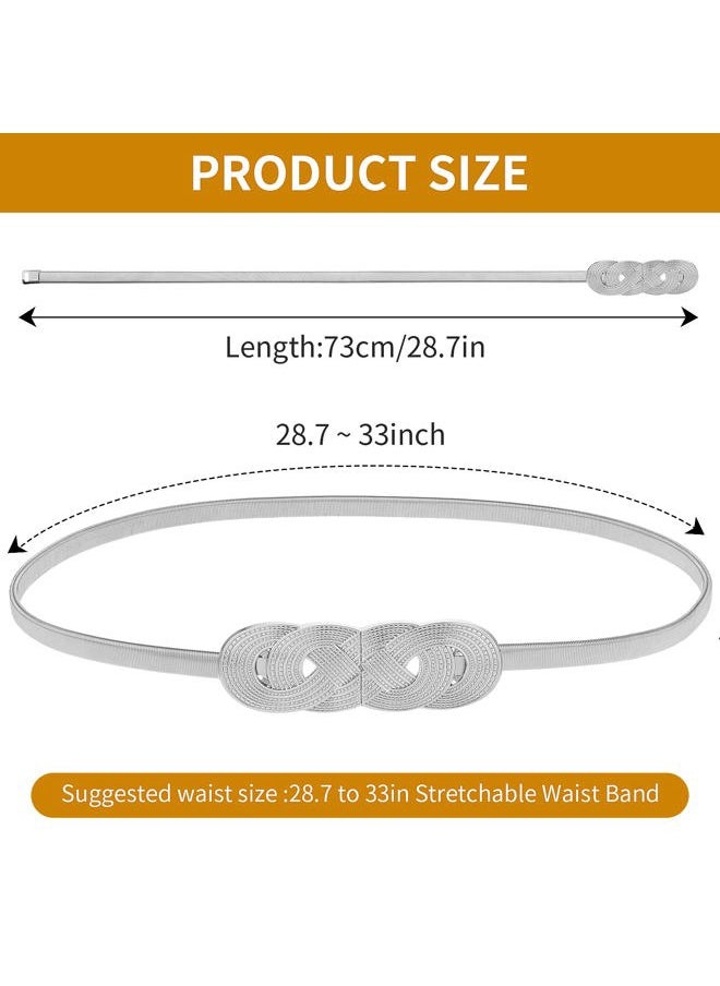 Jutom Women Skinny Belt, Metal Corset Belt Thin Waist Belt Stretch Waist Belt for Dress(Silver)  - Image 4