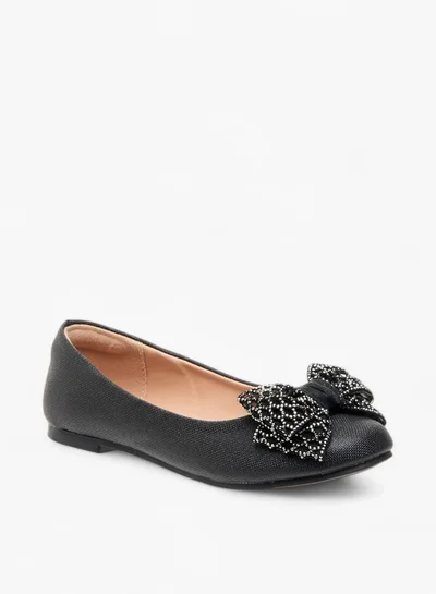 Little Missy Girls Bow Embellished Slip-On Ballerina Shoes
