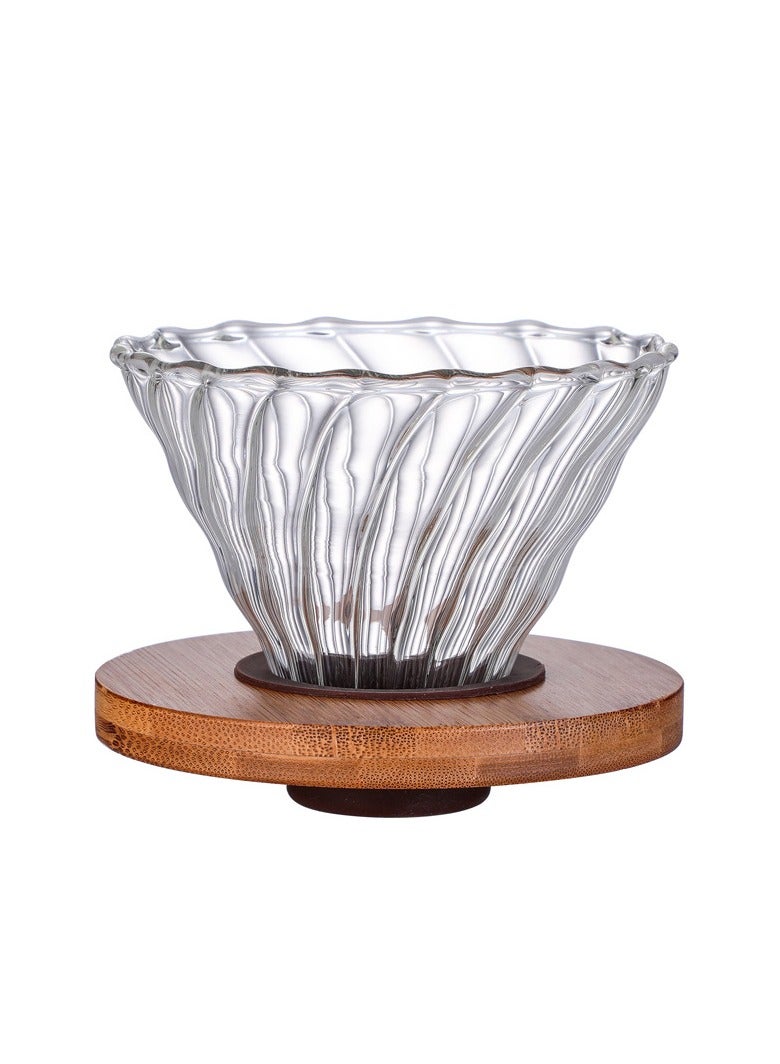 بي إيان فلتر قطرة القهوة الزجاجية / فلتر - زجاج على شكل مخروط صب فلتر قطرة القهوة مع إطار الخيزران 1-4 كوب قطرة آلة القهوة القمع الملحقات مناسبة للاستخدام المنزلي والمكتب - Image 1