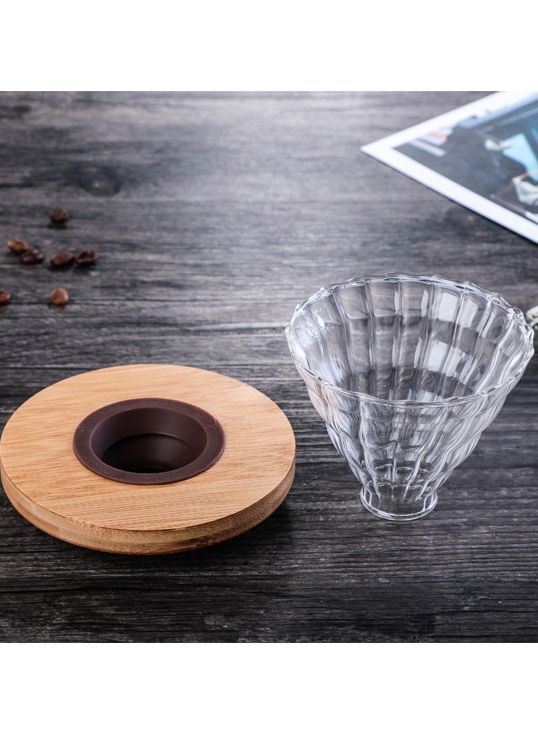 بي إيان فلتر قطرة القهوة الزجاجية / فلتر - زجاج على شكل مخروط صب فلتر قطرة القهوة مع إطار الخيزران 1-4 كوب قطرة آلة القهوة القمع الملحقات مناسبة للاستخدام المنزلي والمكتب - Image 2