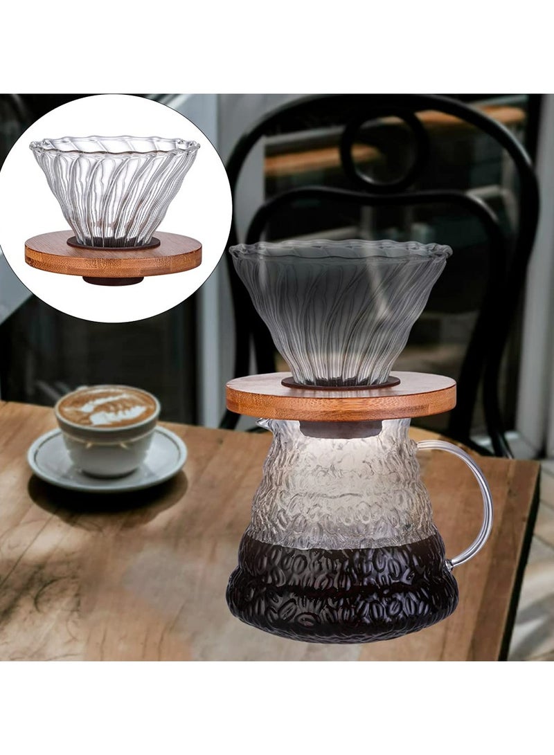 بي إيان فلتر قطرة القهوة الزجاجية / فلتر - زجاج على شكل مخروط صب فلتر قطرة القهوة مع إطار الخيزران 1-4 كوب قطرة آلة القهوة القمع الملحقات مناسبة للاستخدام المنزلي والمكتب - Image 3