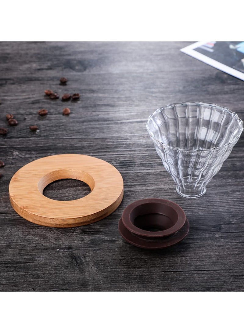 بي إيان فلتر قطرة القهوة الزجاجية / فلتر - زجاج على شكل مخروط صب فلتر قطرة القهوة مع إطار الخيزران 1-4 كوب قطرة آلة القهوة القمع الملحقات مناسبة للاستخدام المنزلي والمكتب - Image 5