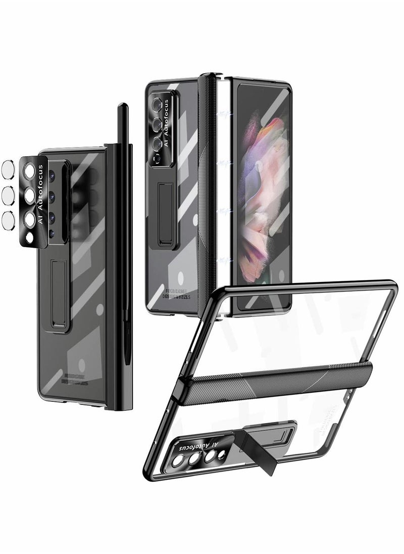 Y&D Phone Case Hinge Protection for Samsung Galaxy Z Fold 4, 4 S Pen Holder Transparent Plating PC Bulit -in Front Glass Kickstand All-Inclusive 5G (Black)  - Image 1