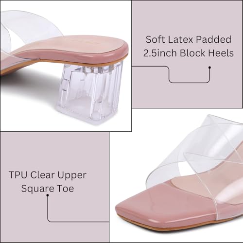 TRASE Transparent Cross Strap Block Heels for Women Stylish | Fashionable Heel Sandals for Girls | Elegant & Formal Footwear (Peach, 8 UK) - Image 2