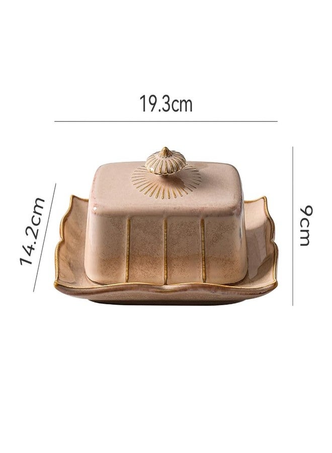 WAIT FLY Vintage Ceramic Butter Dish with Lid for Kitchen Countertop, Home Decorative-Khaki-1 PCS - Image 2