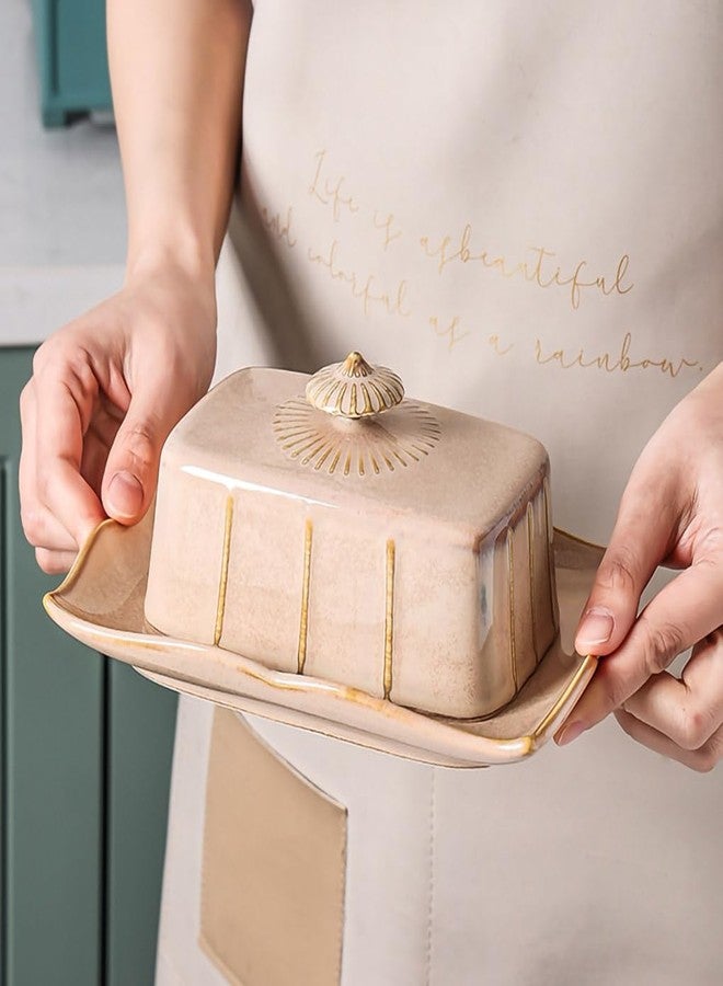 WAIT FLY Vintage Ceramic Butter Dish with Lid for Kitchen Countertop, Home Decorative-Khaki-1 PCS - Image 4