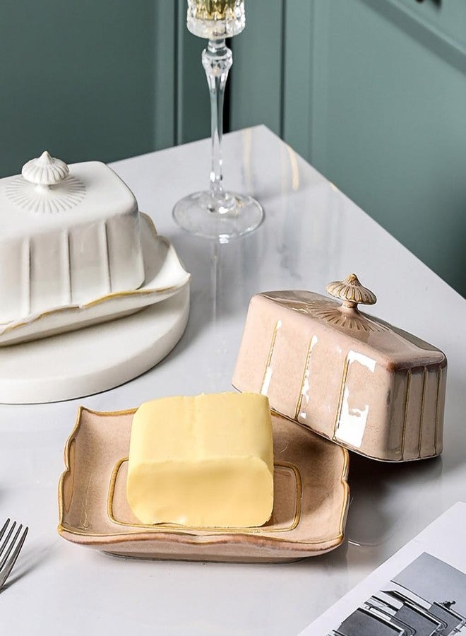 WAIT FLY Vintage Ceramic Butter Dish with Lid for Kitchen Countertop, Home Decorative-Khaki-1 PCS - Image 5
