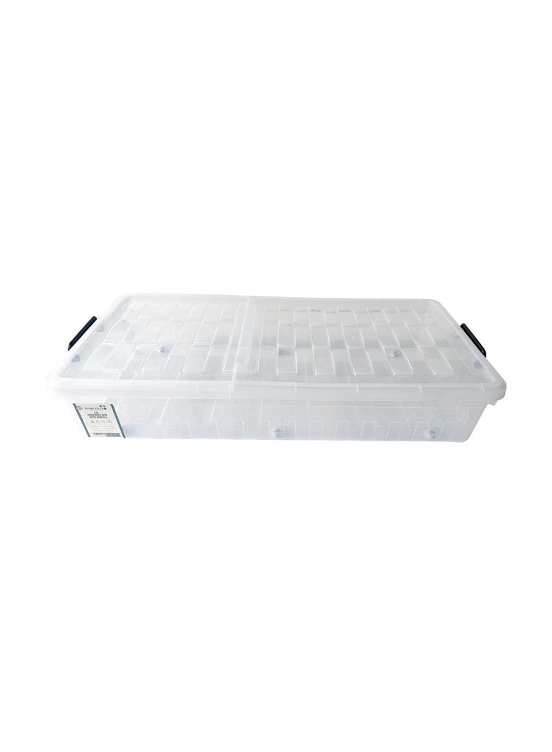 Marcolo Underbed Storage Box 54L Transparent Plastic Organizer with Wheels and Double-Sided Lid Multipurpose Container - Image 2