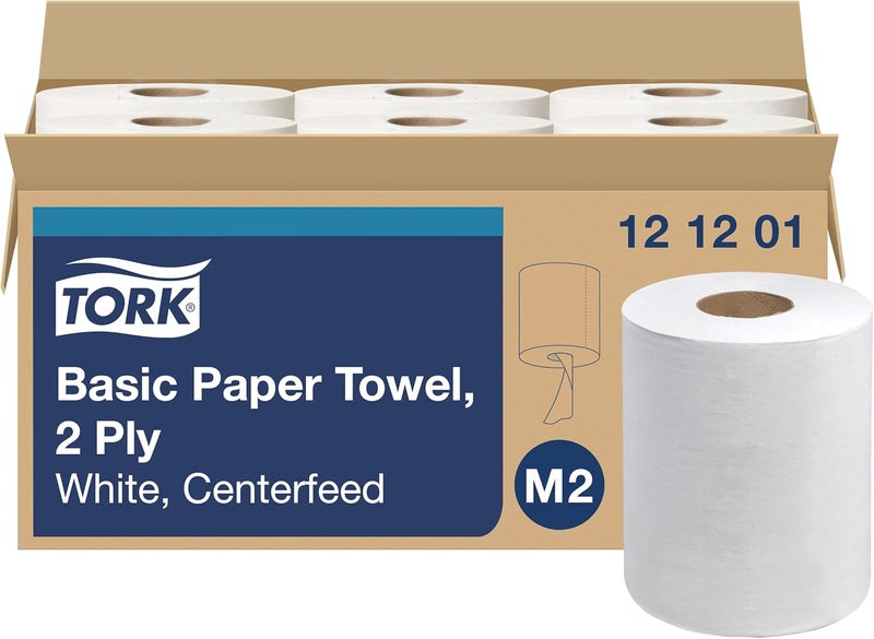 Tork Basic Centerfeed Paper Wiper White M2, High Absorbency, 6 x 600 Sheets, 121201 - Image 1