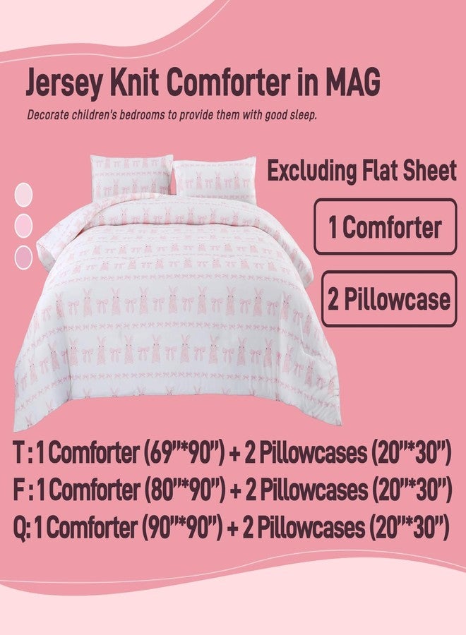 MAG طقم لحاف من الألياف الدقيقة بحجم توأم مع رباط قوس، لحاف صيفي بألوان الأرنب الوردي، طقم سرير ناعم ومبرد في حقيبة، مع 1*لحاف و 2*أغطية وسائد، هدية ديكور منزلي للفتيات والنساء. - Image 3