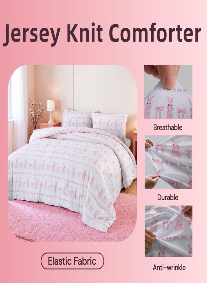 MAG طقم لحاف من الألياف الدقيقة بحجم توأم مع رباط قوس، لحاف صيفي بألوان الأرنب الوردي، طقم سرير ناعم ومبرد في حقيبة، مع 1*لحاف و 2*أغطية وسائد، هدية ديكور منزلي للفتيات والنساء. - Image 4