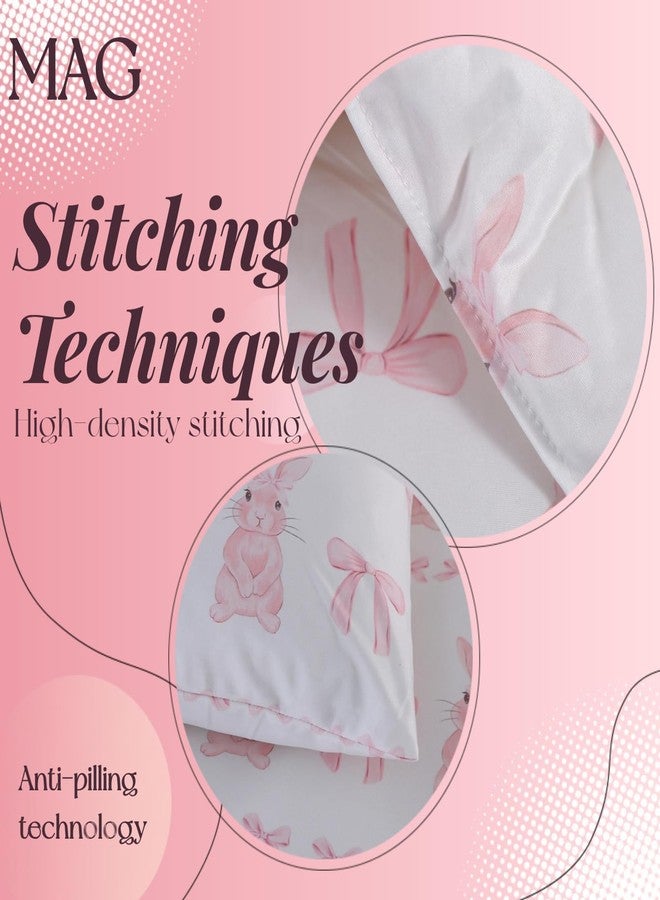 MAG طقم لحاف من الألياف الدقيقة بحجم توأم مع رباط قوس، لحاف صيفي بألوان الأرنب الوردي، طقم سرير ناعم ومبرد في حقيبة، مع 1*لحاف و 2*أغطية وسائد، هدية ديكور منزلي للفتيات والنساء. - Image 5