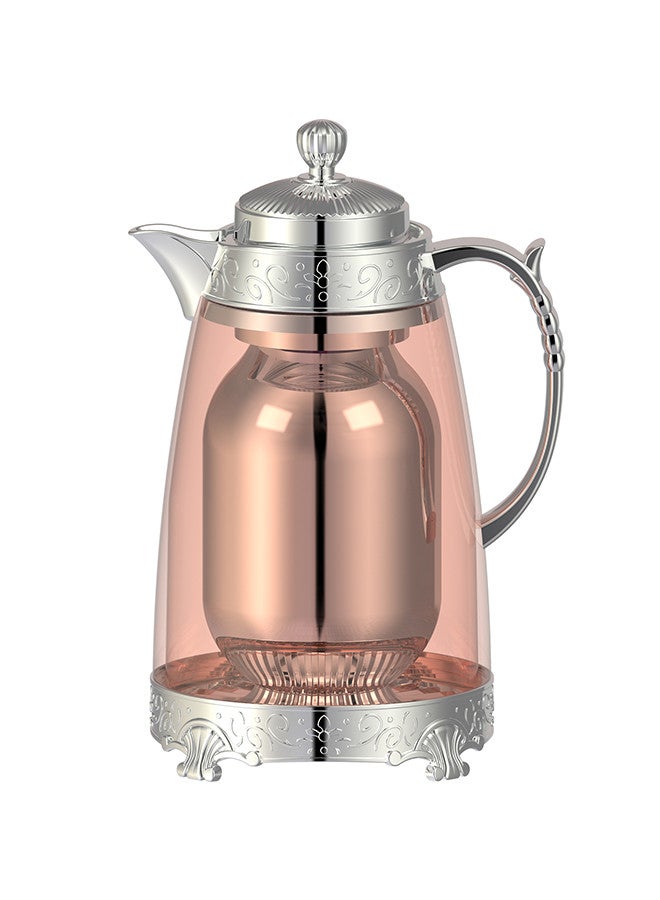 REEM Glass Tea & Coffee Flask 1 Liter Pink/Silver
