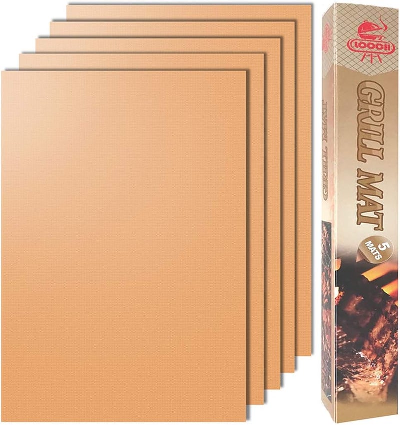 LOOCH Copper Grill Mat Set of 5 - Non-Stick BBQ Outdoor Grill & Baking Mats - Reusable and Easy to Clean - Works on Gas, Charcoal, Electric Grill and More - 15.75 x 13 Inch - Image 1