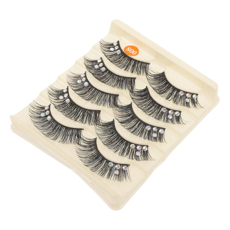 IMIKEYA 5 Pairs Black and Blue Elegant Stage Fake Eyelashes Wispy False Lashes with Rhinestones Long Tail for Latin Dance Makeup Accessories - Image 1