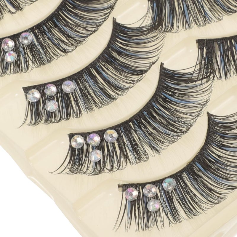 IMIKEYA 5 Pairs Black and Blue Elegant Stage Fake Eyelashes Wispy False Lashes with Rhinestones Long Tail for Latin Dance Makeup Accessories - Image 5