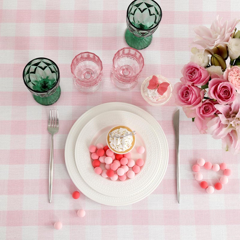 Midsummer Breeze Rectangle Table Cloth for Spring  Summer  Valentine's Day  Easter  Christmas Tablecloth-Farmhouse Plaid Cotton Tablecloths (55"" x 102"" Pink) - Image 5