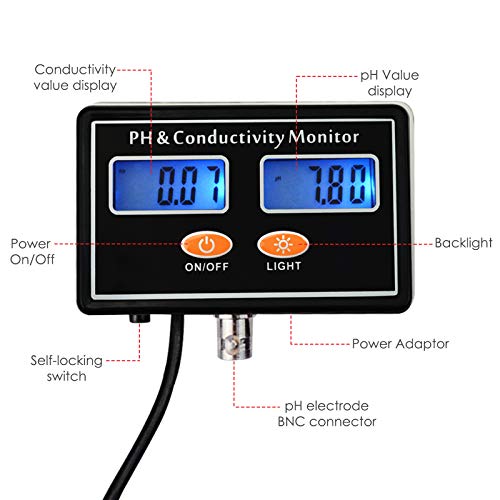 DANOPLUS pH/EC Conductivity Meter with ATC Water Quality Tester 0.0-14.0pH / 0~19.99ms/cm Aquarium, Hydroponics Tool - Image 5