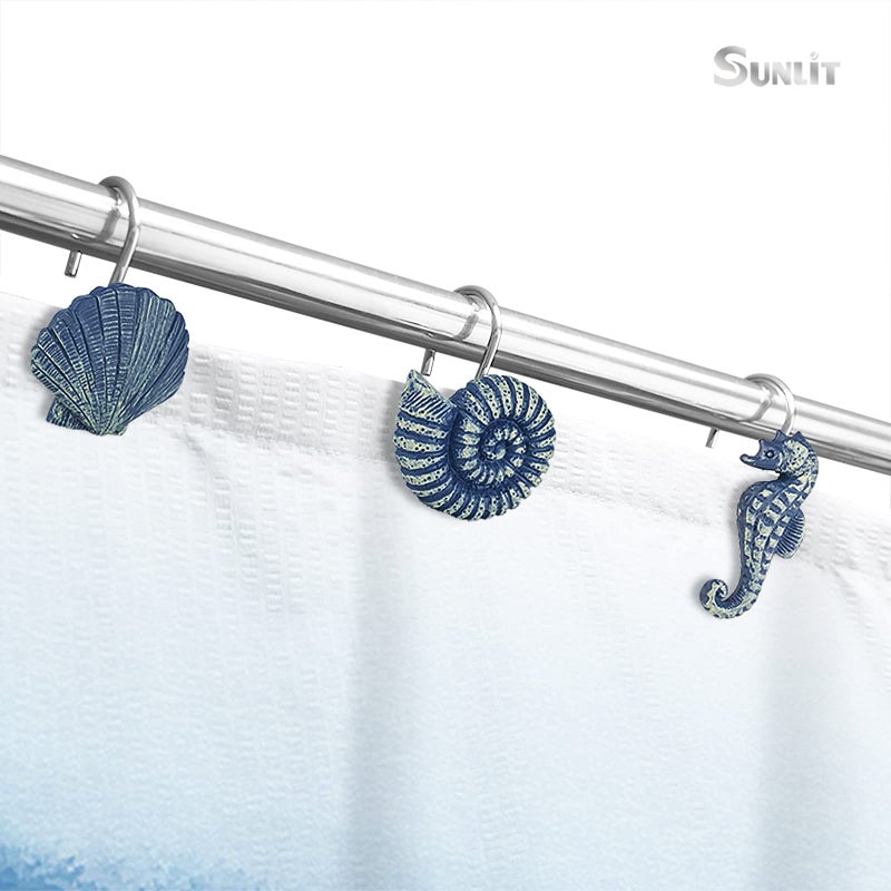 Sunlit Seashells Decorative Shower Curtain Hooks, Blue Ocean Creatures Coastal Shower Curtain Rings, Resin, Nautical Bathroom Decoration Beach Shower Curtain Hooks-12 Pack - Image 4