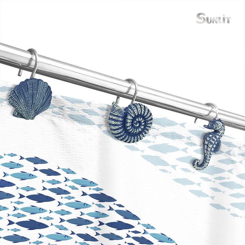 Sunlit Seashells Decorative Shower Curtain Hooks, Blue Ocean Creatures Coastal Shower Curtain Rings, Resin, Nautical Bathroom Decoration Beach Shower Curtain Hooks-12 Pack - Image 5