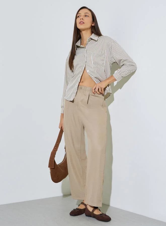 ستايلي Beige Mid Rise Straight Leg Pants with Side Pocket