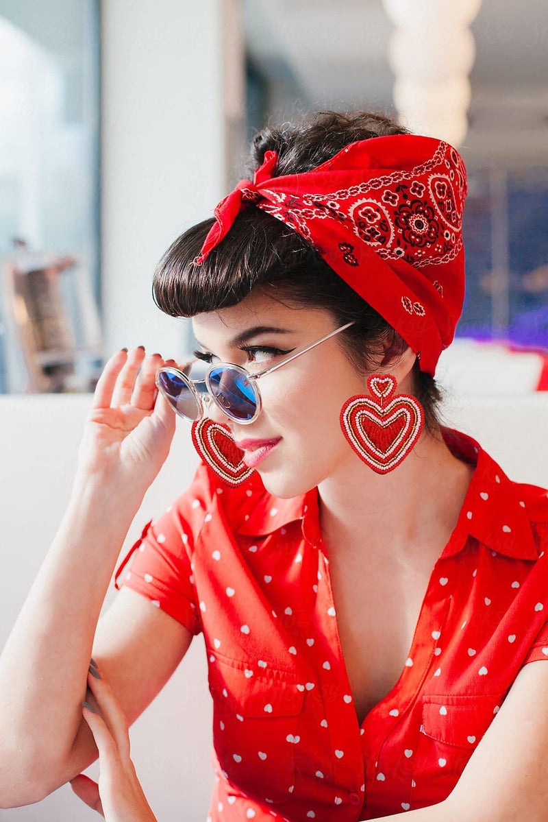 ARATLENCH Heart Earrings for Women Hypoallergenic Beaded Statement Dangle Earrings Boho Handmade Red Love Heart Bead Drop Dangling Earrings Valentineâ€™s Day Earrings Jewelry Gift (red heart 1) - Image 3