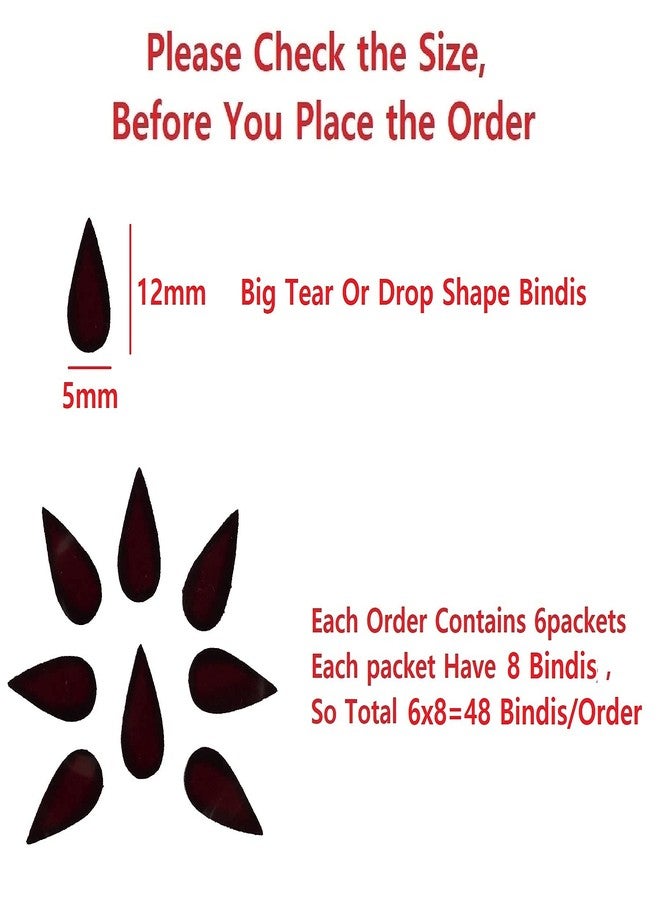 VAMA Fashions 12mm Tear Drop Premium Velvet Tilak Shape Forehead Sticker Sketch Dark Maroon Kumkum Sindoor Bindi for Women & Girls - Image 3