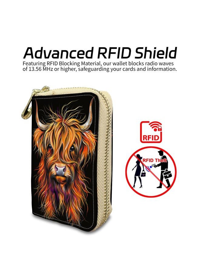 WZCJDHMJ Credit Card Holder Wallet，Small Leather Zipper Card Case Wallet for Women Man,RFID Blocking Wallet ID Card Credit Cards with 20 Card Slots-Art Highland Cow - Image 3