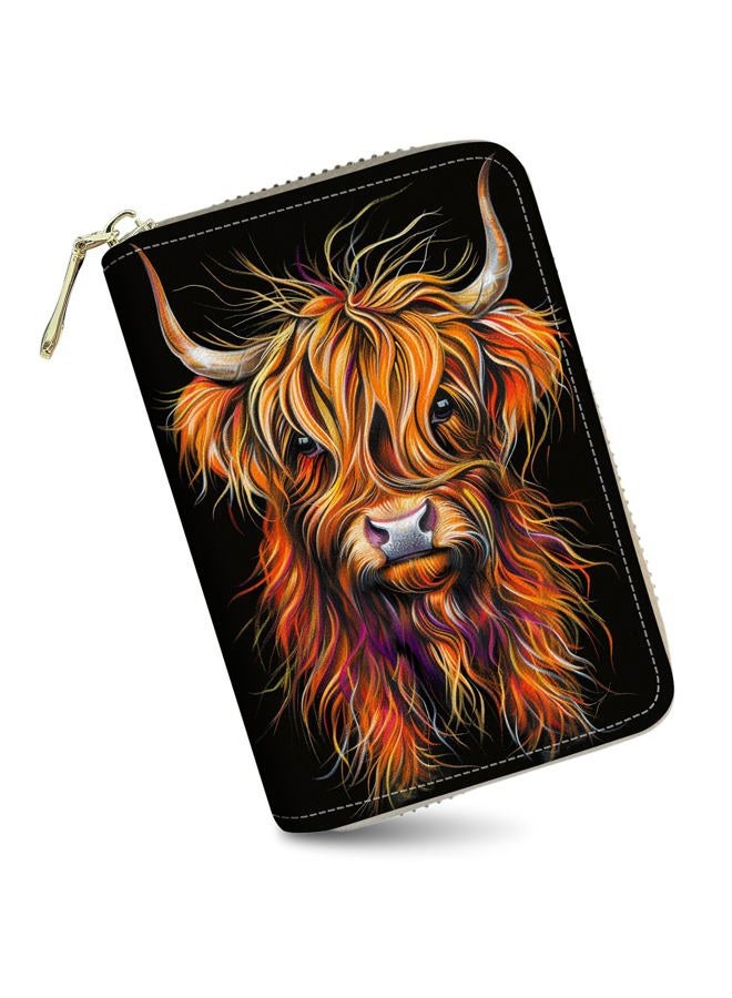 WZCJDHMJ Credit Card Holder Wallet，Small Leather Zipper Card Case Wallet for Women Man,RFID Blocking Wallet ID Card Credit Cards with 20 Card Slots-Art Highland Cow - Image 1