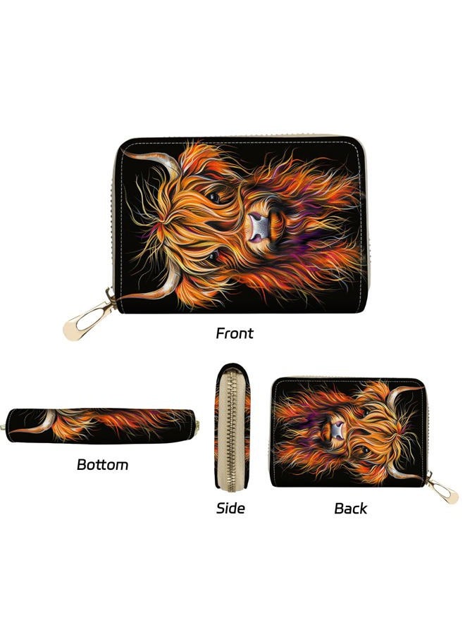 WZCJDHMJ Credit Card Holder Wallet，Small Leather Zipper Card Case Wallet for Women Man,RFID Blocking Wallet ID Card Credit Cards with 20 Card Slots-Art Highland Cow - Image 5