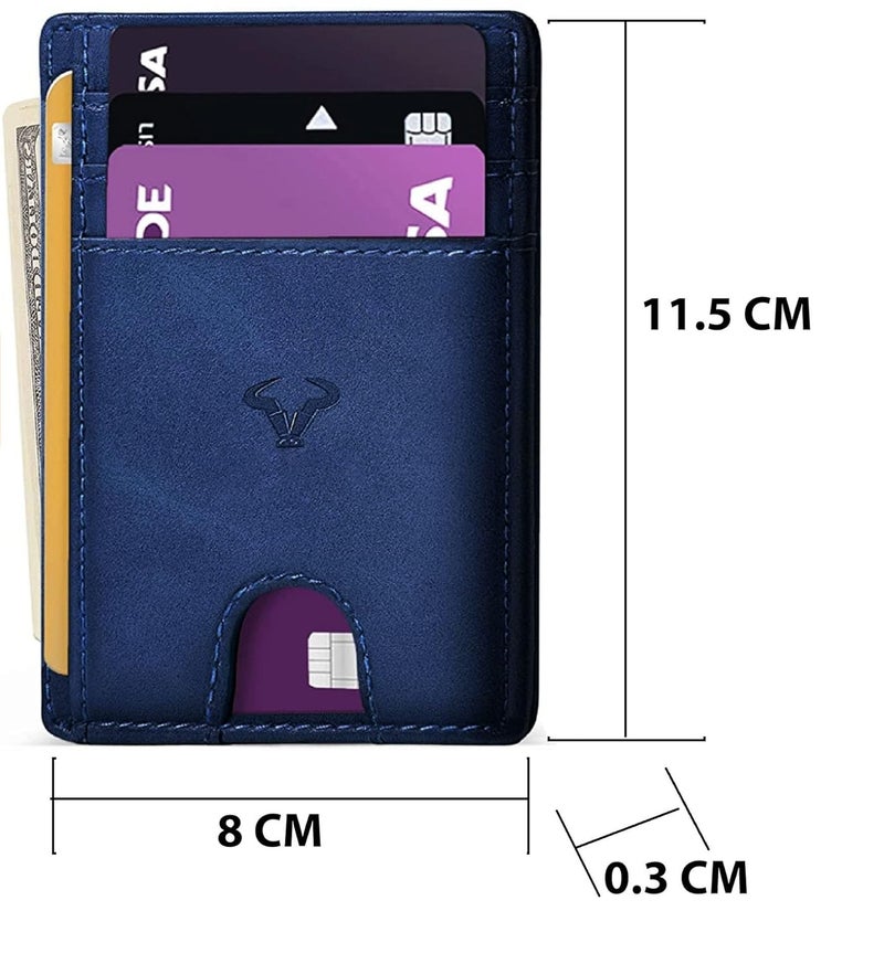 CONTACTS Genuine Leather Slim Wallet | RFID Blocking Skinny Minimal Thin Front Pocket Wallet Sleeve Card Holder for Men | Up to 7 Card Slots Including 1 ID Window (Blue) - Image 5