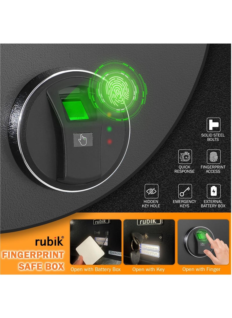 Rubik - Wide Safe Box with Fingerprint Lock, A4 Document Size Biometric Safety Deposit Box for Money Documents Home Office RB23QCF (23x43x35cm) (Black) - Image 1