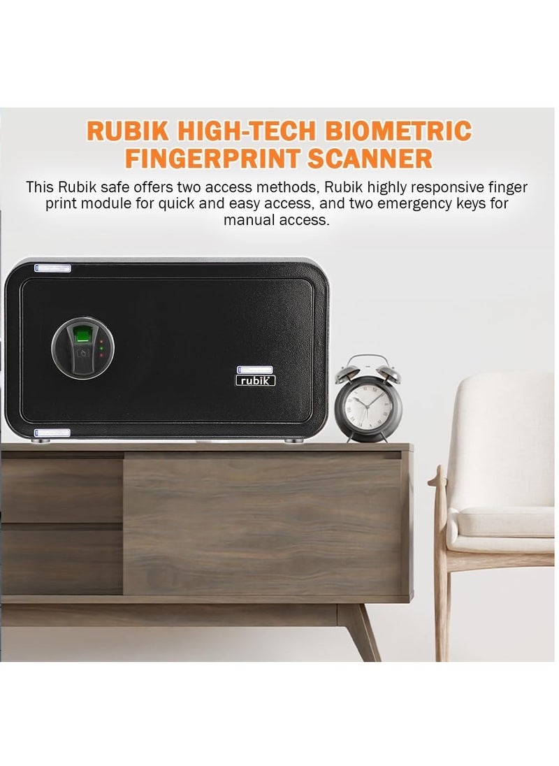 Rubik - Wide Safe Box with Fingerprint Lock, A4 Document Size Biometric Safety Deposit Box for Money Documents Home Office RB23QCF (23x43x35cm) (Black) - Image 1
