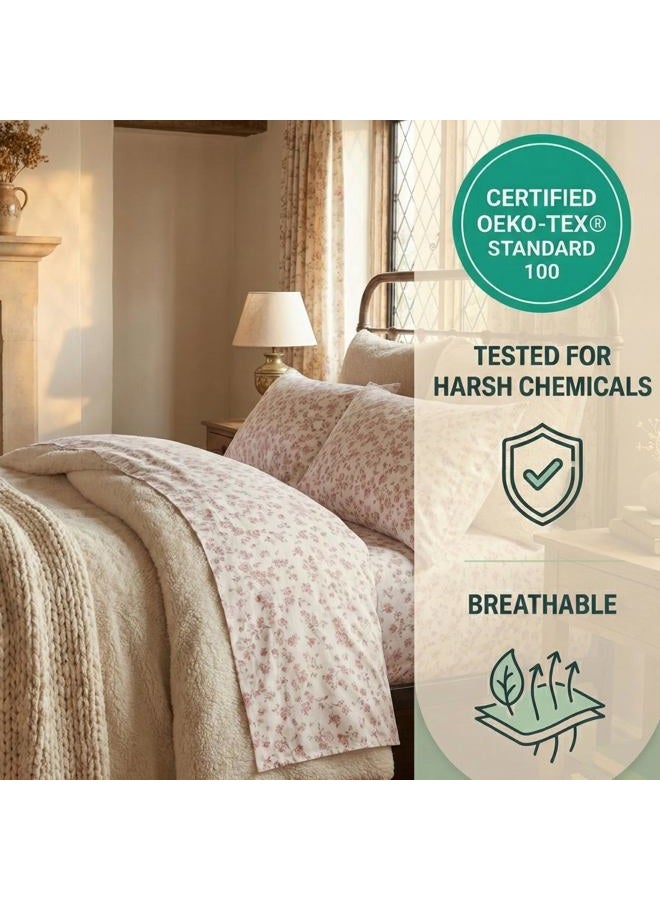DaDa Bedding Romantic Coquette Sheet Set - 100% Cotton Floral Fitted & Flat Sheets with Pillowcases - Deep Pocket Design - Soft, Breathable, Wrinkle-Resistant (Queen (U.S. Standard)) - Image 3