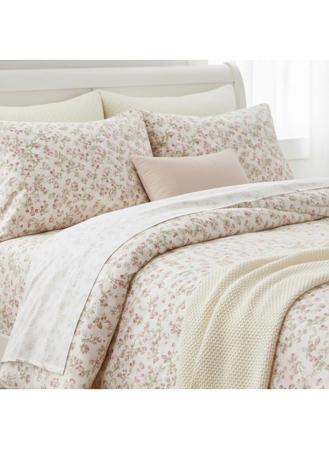 DaDa Bedding Romantic Coquette Sheet Set - 100% Cotton Floral Fitted & Flat Sheets with Pillowcases - Deep Pocket Design - Soft, Breathable, Wrinkle-Resistant (Queen (U.S. Standard)) - Image 1