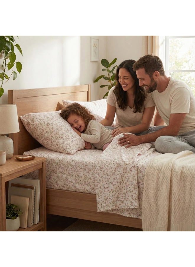 DaDa Bedding Romantic Coquette Sheet Set - 100% Cotton Floral Fitted & Flat Sheets with Pillowcases - Deep Pocket Design - Soft, Breathable, Wrinkle-Resistant (Queen (U.S. Standard)) - Image 2