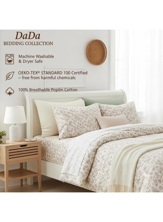 DaDa Bedding Romantic Coquette Sheet Set - 100% Cotton Floral Fitted & Flat Sheets with Pillowcases - Deep Pocket Design - Soft, Breathable, Wrinkle-Resistant (Queen (U.S. Standard)) - Image 4