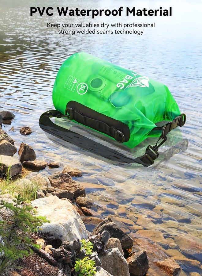 HEETA Waterproof Dry Bag for Women Men, Roll Top Lightweight Dry Storage Bag Backpack with Phone Case for Travel, Swimming, Boating, Kayaking, Camping and Beach, Transparent Green 5L - Image 3