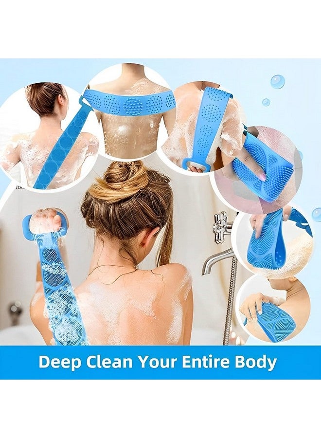 ZEPZY Silicone Body Back Scrubber Double Side Bathing Brush for Skin Deep Cleaning Massage, Dead Skin Removal Exfoliating Belt for Shower, Easy to Clean (BODY BACK BELT SCRUBBER) (Pack 1, Multicolor) - Image 2