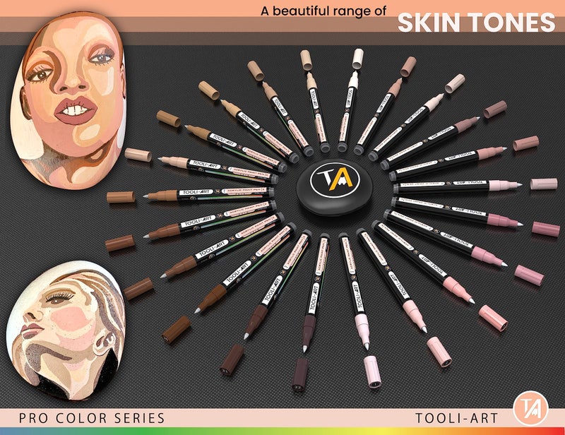 TOOLI-ART Acrylic Paint Pens 22 Skin Tones Assorted Pro Color Series Markers Set 0.7mm Extra Fine Tip for Rock Painting, Glass, Mugs, Wood, Metal, Canvas, Projects, Non Toxic, Waterbased, Quick Drying - Image 3