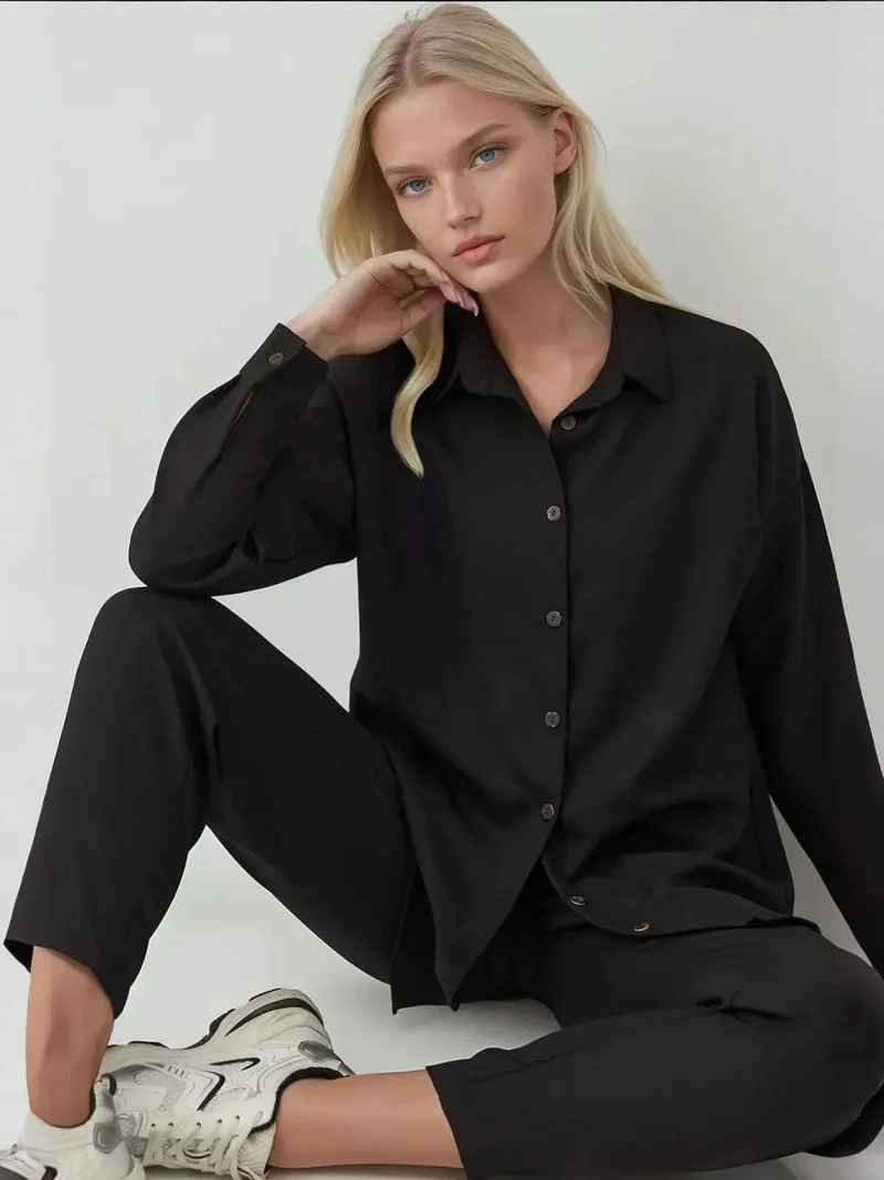 BDART Linen Blend Long Sleeve Shirt and Pants Co-ord Set