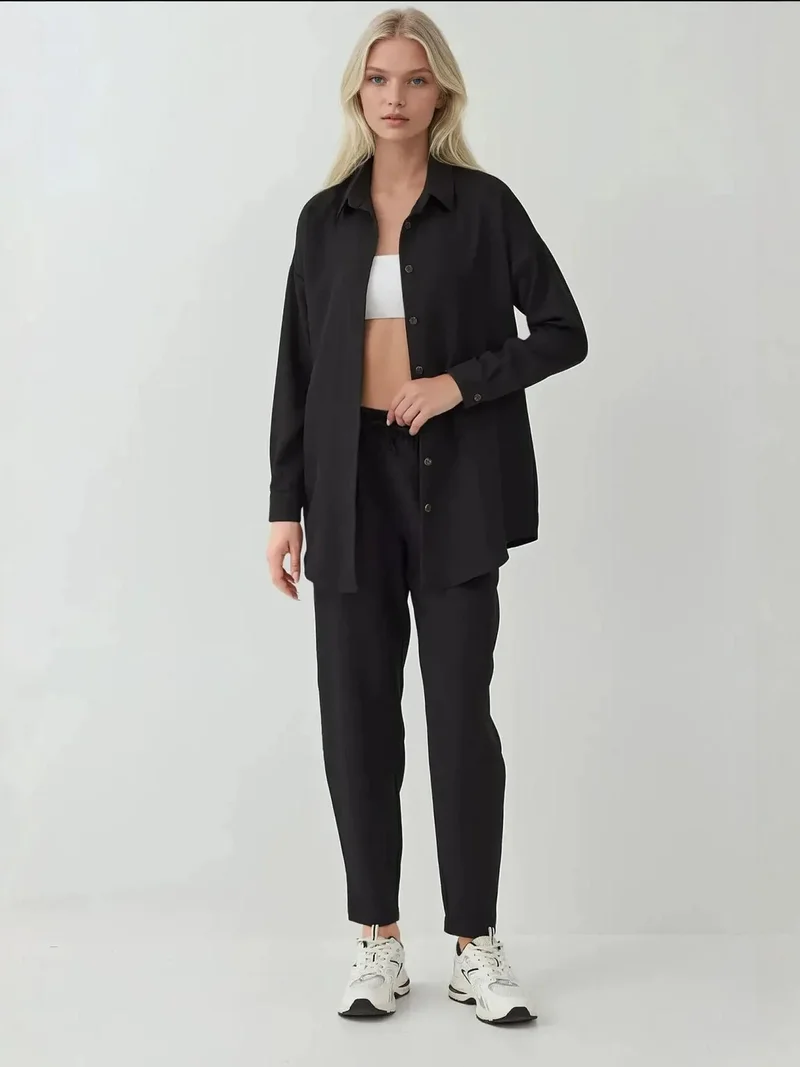 بيغ دارت طقم بيجامة من الكتان بأكمام طويلة وبنطلون