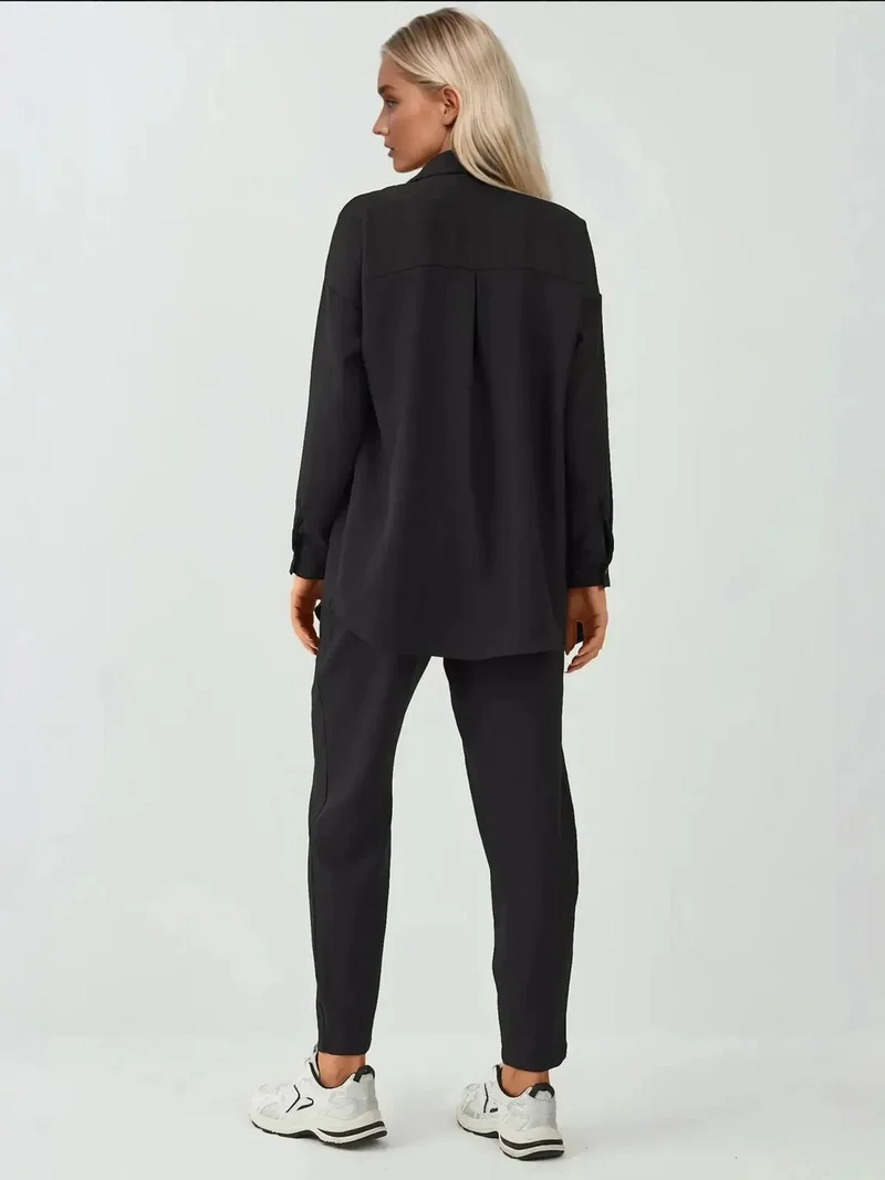 Big Dart Black BDART Linen Blend Long Sleeve Shirt and Pants Co-ord Set for Women | Best Price UAE