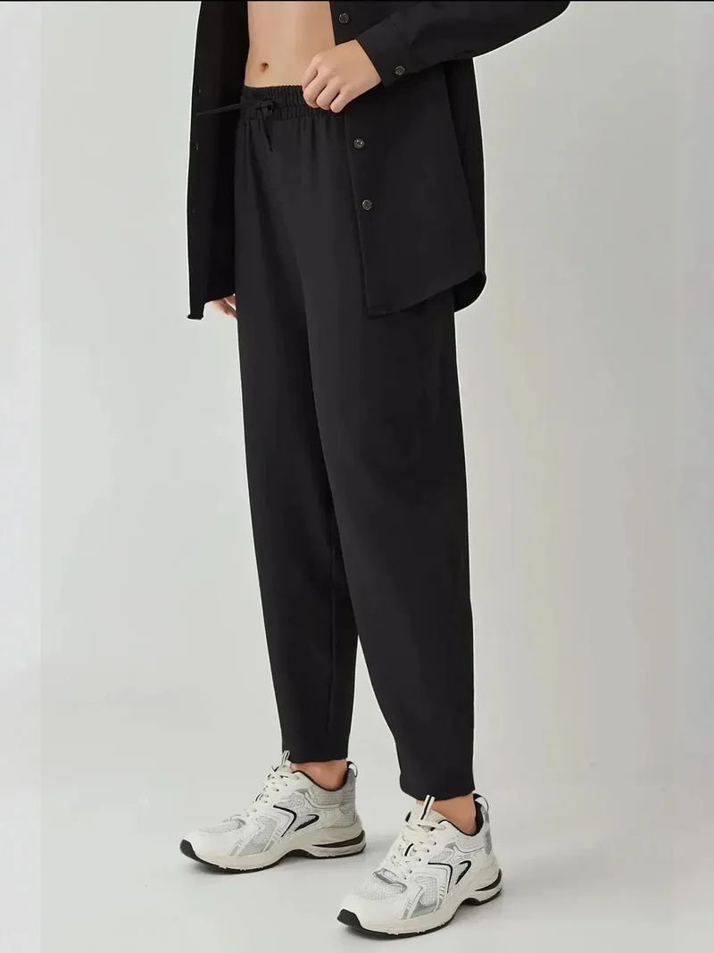 Big Dart Black BDART Linen Blend Long Sleeve Shirt and Pants Co-ord Set for Women | Best Price UAE