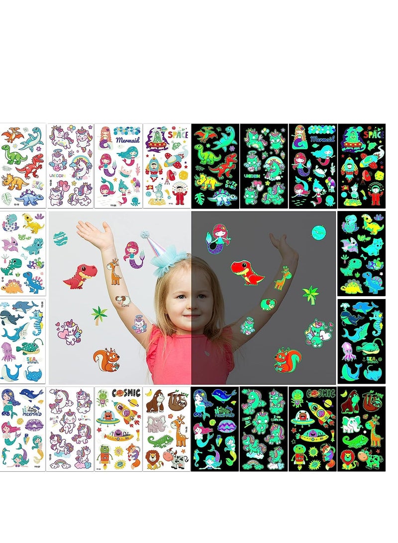 Barakah 30 sheets Glow In The Dark Temporary Tattoos for Kids Waterproof Luminous Fake Tattoo Sticker Mixed Style With Dinosaur Unicorn Mermaid Space Sea Animals - Image 1