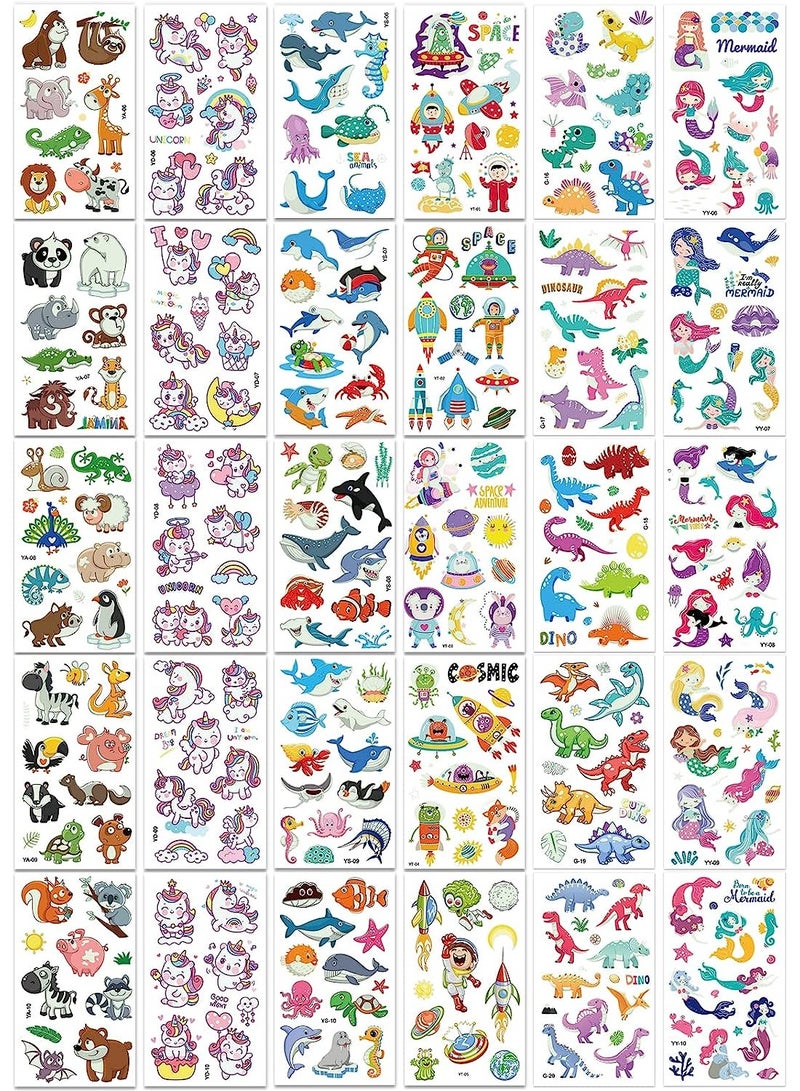 Barakah 30 sheets Glow In The Dark Temporary Tattoos for Kids Waterproof Luminous Fake Tattoo Sticker Mixed Style With Dinosaur Unicorn Mermaid Space Sea Animals - Image 2