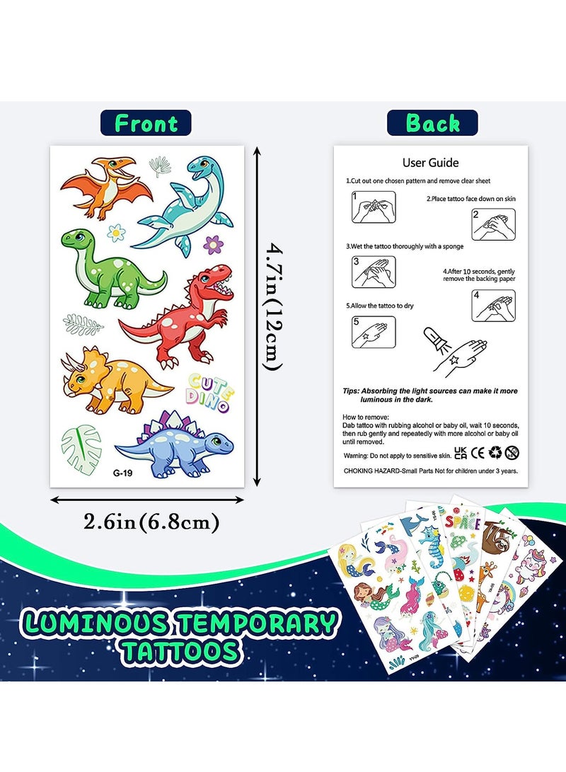 Barakah 30 sheets Glow In The Dark Temporary Tattoos for Kids Waterproof Luminous Fake Tattoo Sticker Mixed Style With Dinosaur Unicorn Mermaid Space Sea Animals - Image 4