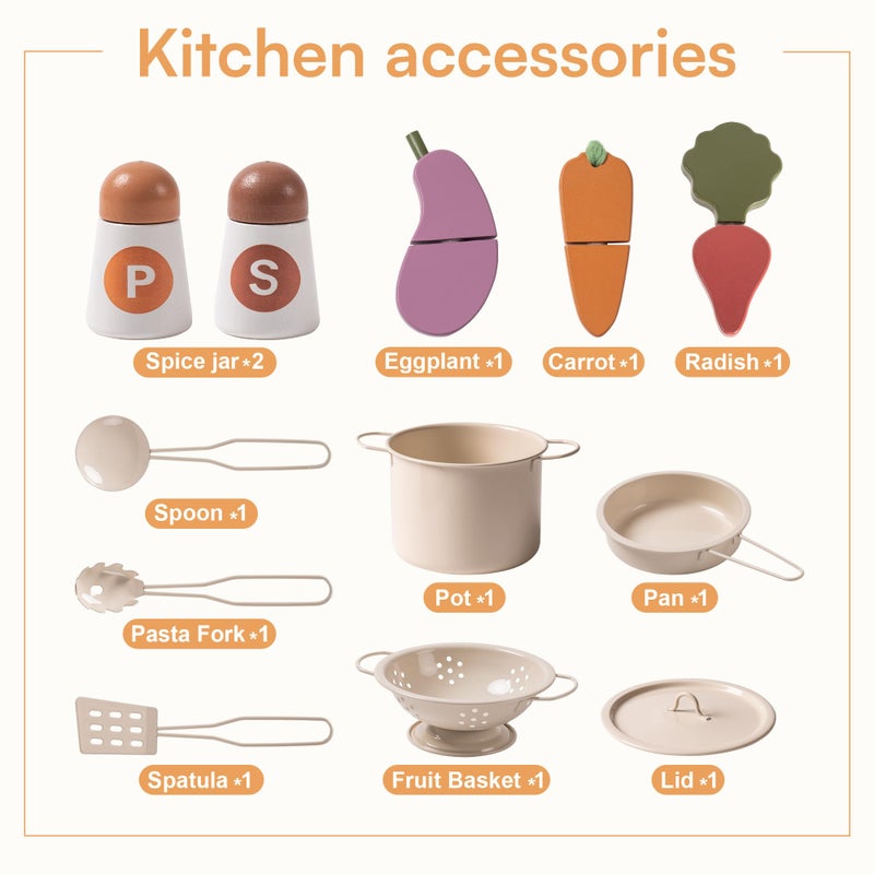 ROBOTIME Play Kitchen for Kids Toddlers, Wooden Pretend Play Kitchen Set Toy with Cutting Food Set, Toys Kitchen Gift for 3+ Year Old Kids, Girls & Boys - Image 5