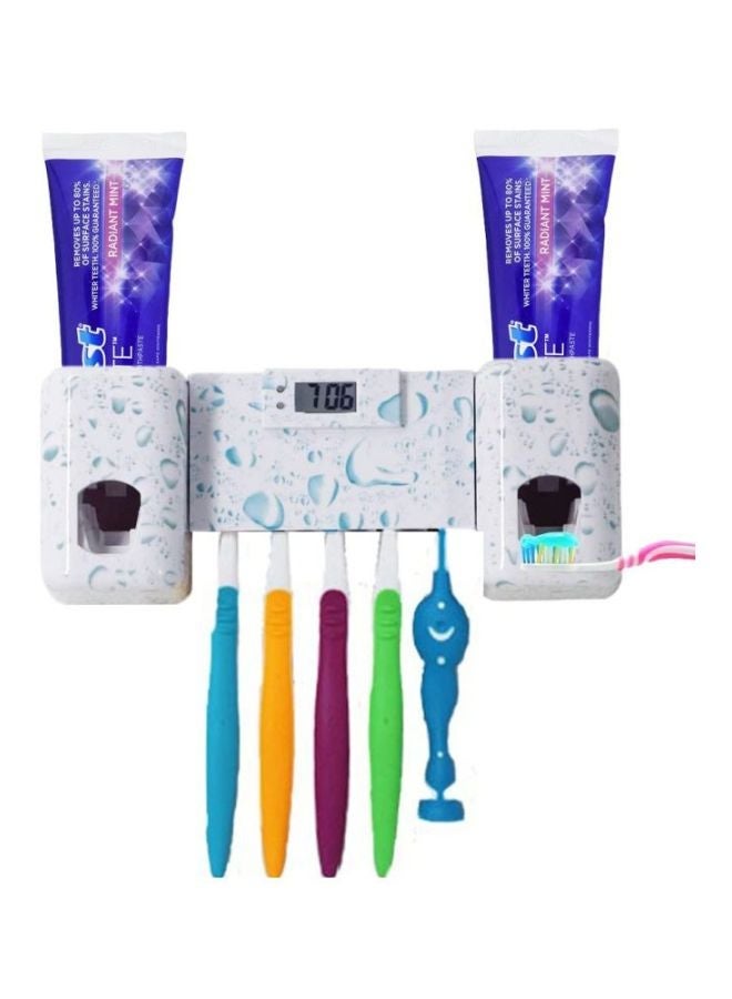 NIBEMINENT Double Combination Toothbrush Holder and Toothpaste Dispenser With Electronic Watch White/Pink/Green - Image 2