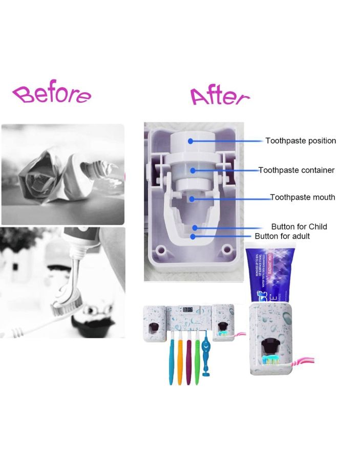 NIBEMINENT Double Combination Toothbrush Holder and Toothpaste Dispenser With Electronic Watch White/Pink/Green - Image 4